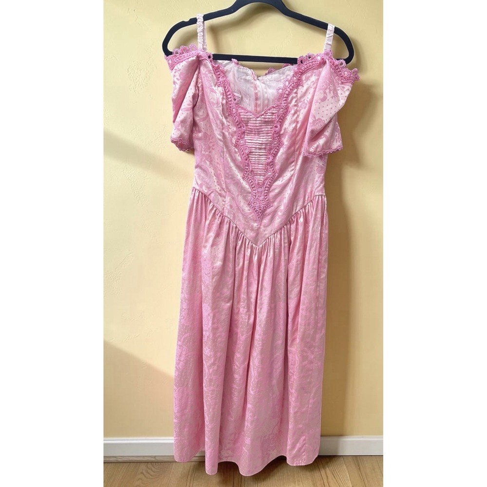 OOAK Vintage McClintock Dress Gown Lace 80s Prairie Hot Pink Fairy Glam Sz 12